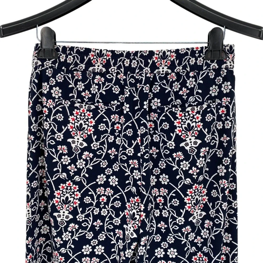 Ann Taylor Loft Women's Pants Red White Blue Pull on Casual Floral Wide Leg S - Picture 8 of 9